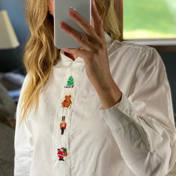 Christmas Button-Down Long Sleeve Blouse, 10 - Picture 6 of 12